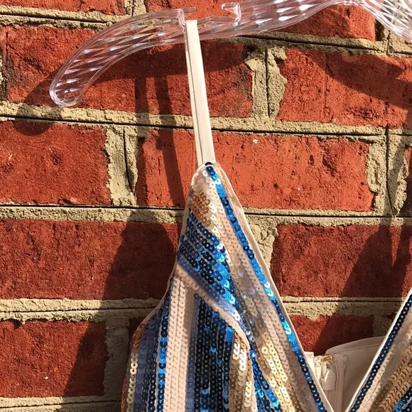 RYSE X Revolve Blue & Gold Sequin Wrap Mini Dress - Picture 6 of 16